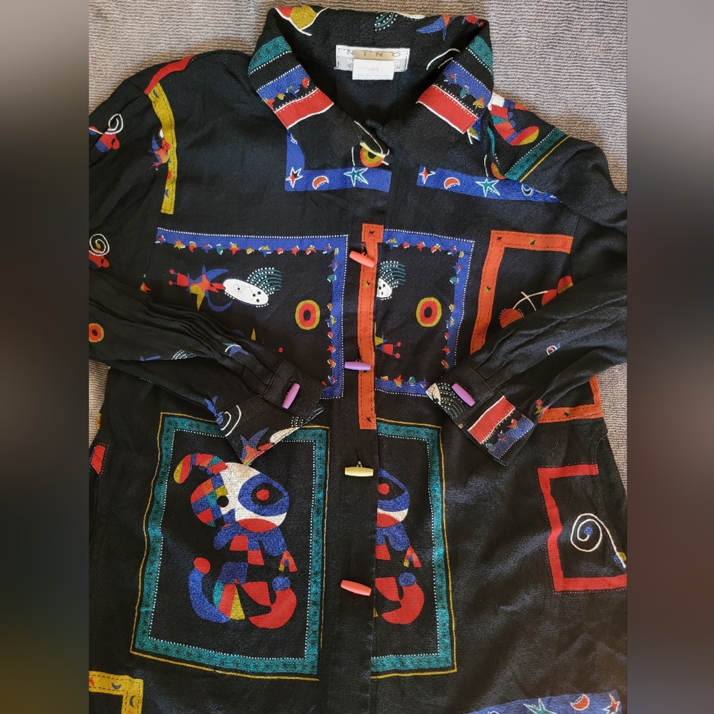 Vintage Nino Wong Abstract Black Shirt Sz M Made in USA 80's Vibes Unique Retro - Picture 13 of 14
